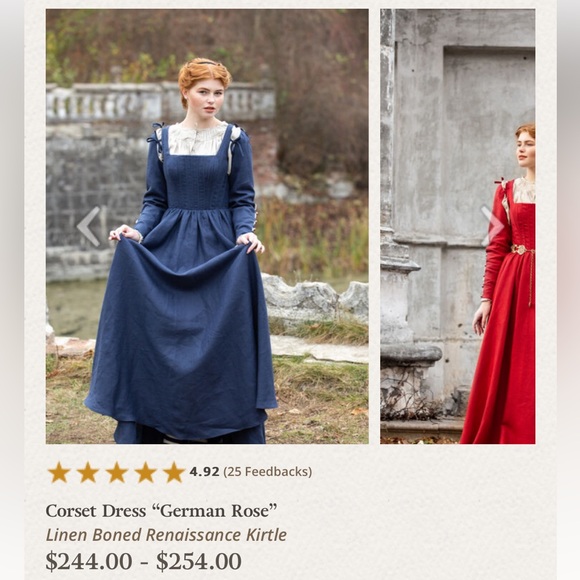 NWOT Armstreet German Rose Corset Dress in blue linen - Picture 6 of 10